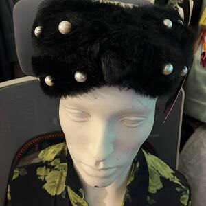 Betsy Johnson Fake fur headband with pearls one size fits most new with tags